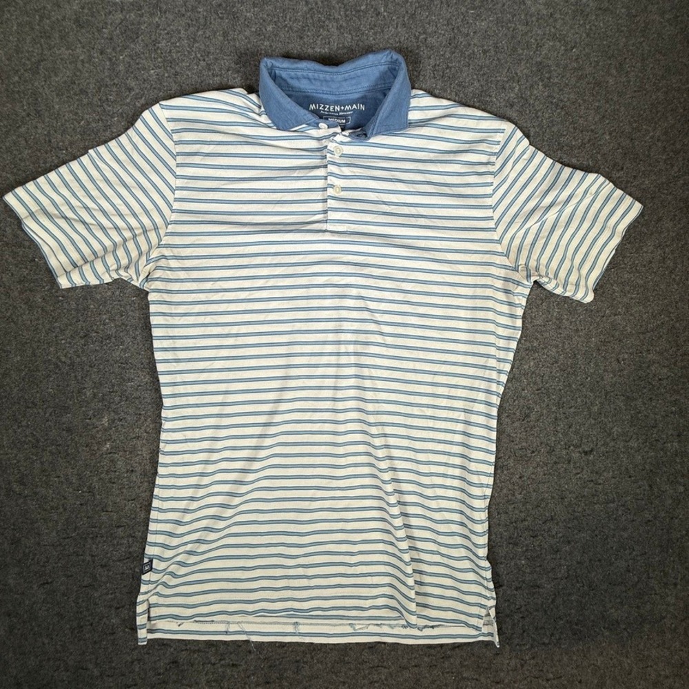 Mizzen+Main Mens Performance‎ Polo Shirt Medium Blue White Striped